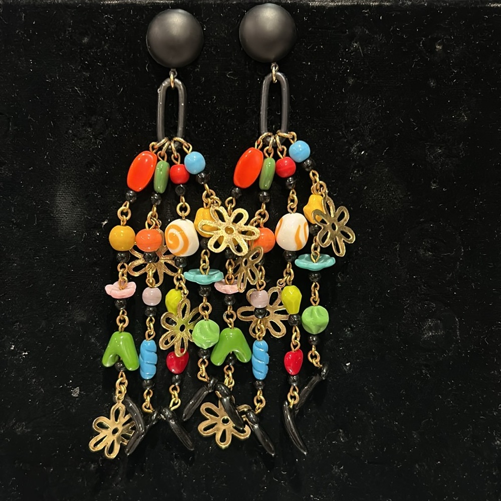 Long, Dramatic Colorful Glass Beaded Earrings-Boutique - Picture 3 of 6